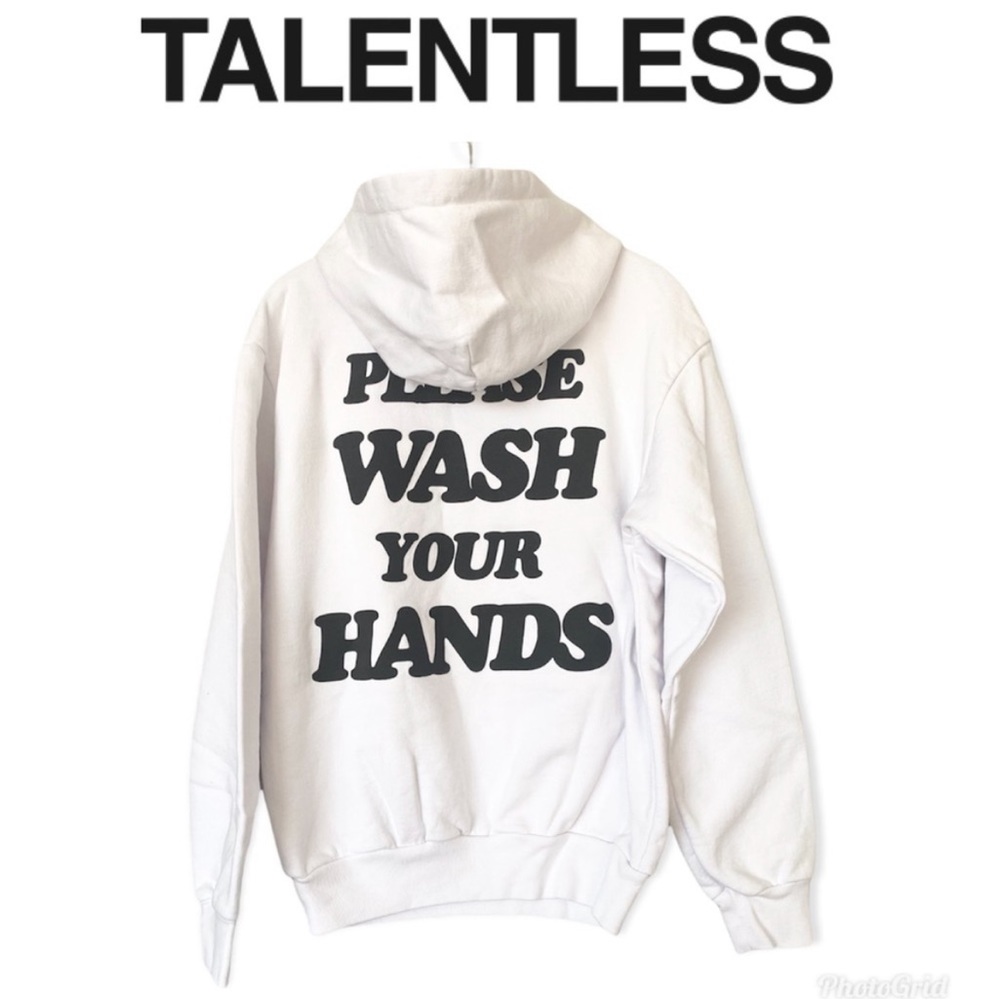 Talentless White Please Wash Your Hands Hoodie Sweatshirt Size Small NEW